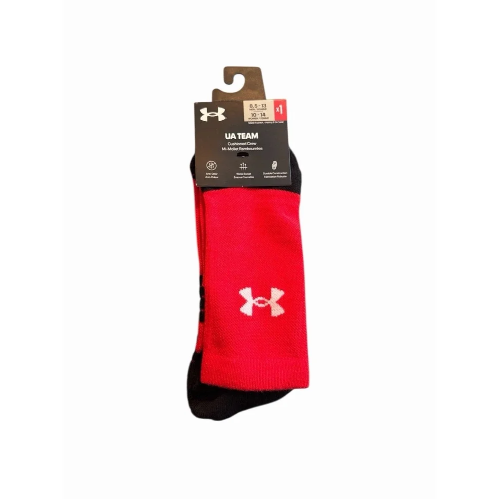Under Armour UA Team Cushioned‎ Crew Socks Red Black Men's 8.5-13 NWT